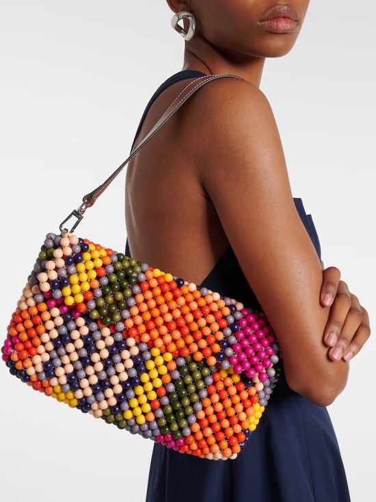 STAUD Handbags - STAUD Timmy Multicolor Beaded Shoulder Bag in Orange, Pink, Yellow, Green, Navy